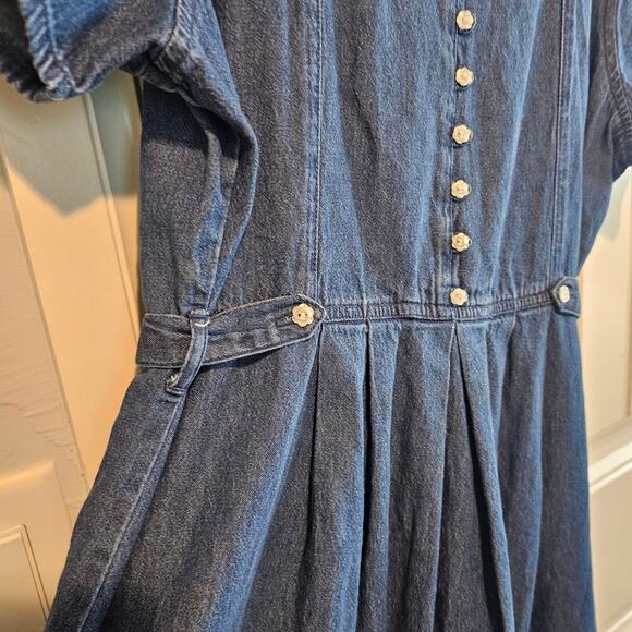 Vintage Erika & Co Denim Dress Women Lg 90s Maxi Blue Floral Cottage Granny - Picture 6 of 12